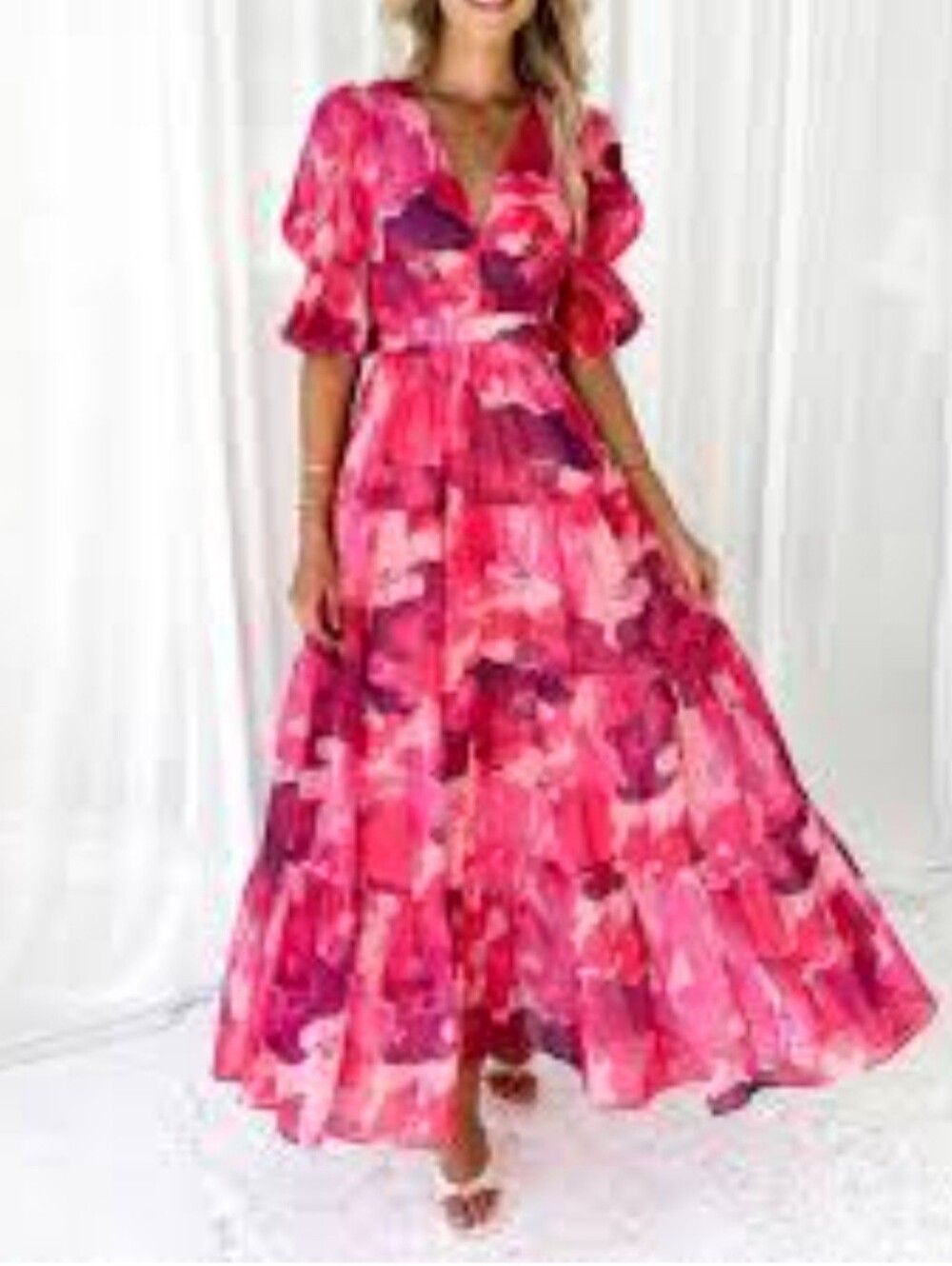 Gingham & Heels Floral Tiered Maxi Dress